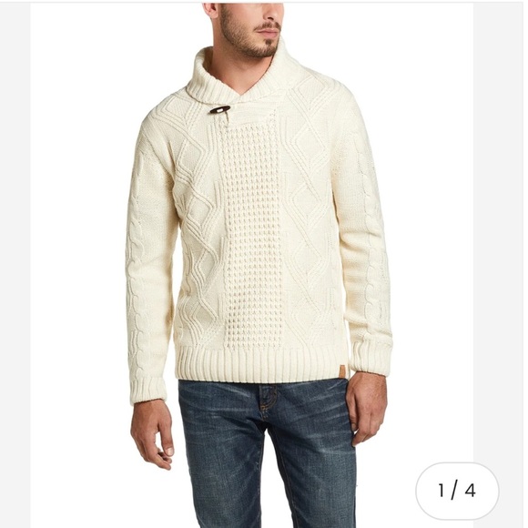 Weatherproof Other - WEATHERPROOF MEN'S FISHERMAN TOGGLE SHAWL NECK SWEATER WHITE SIZE SMALL